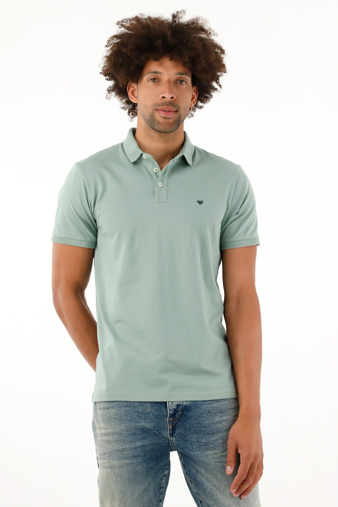 Men's Green Polo with Embroidered Racket