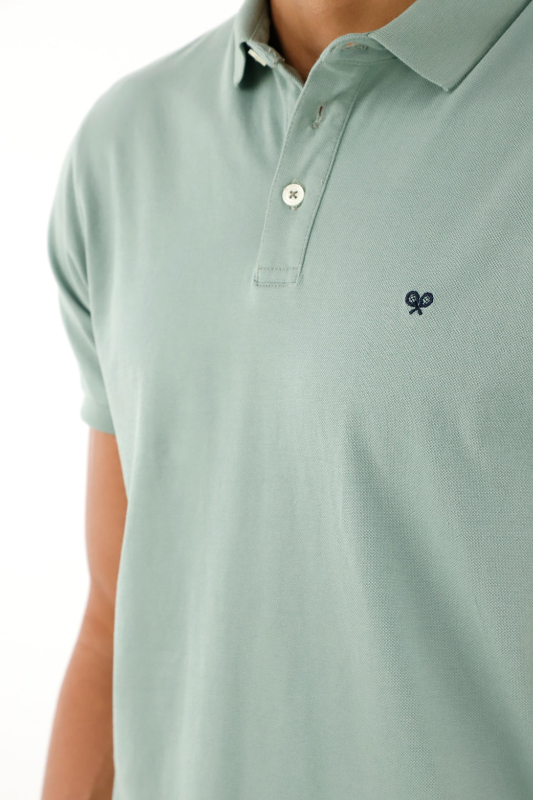 Men's Green Polo with Embroidered Racket