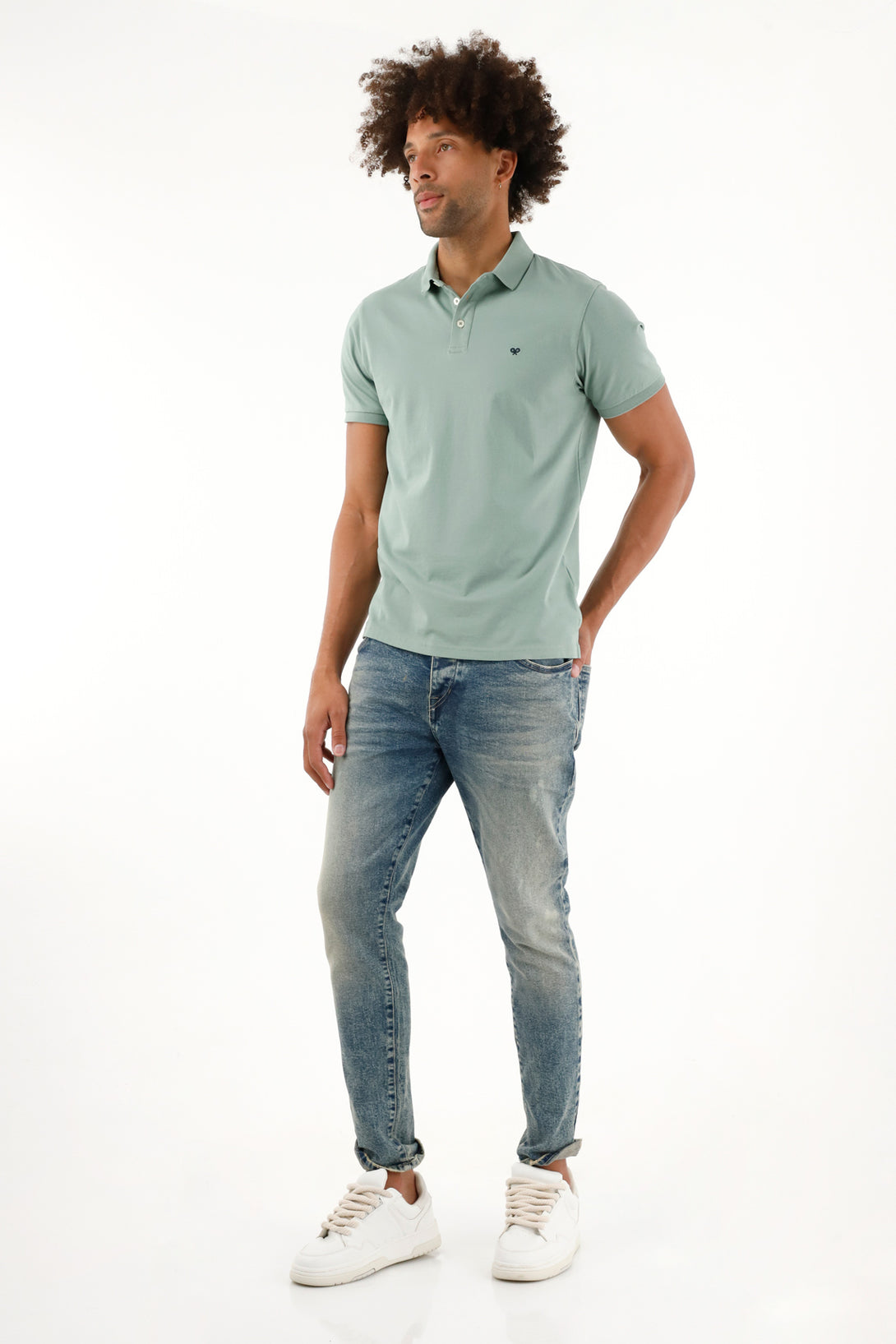 Men's Green Polo with Embroidered Racket