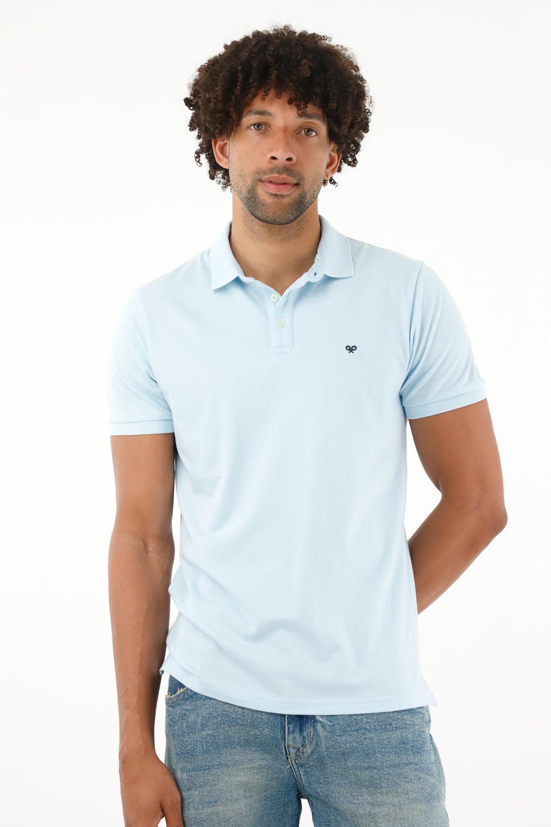 Blue Polo with Embroidered Racket for Men