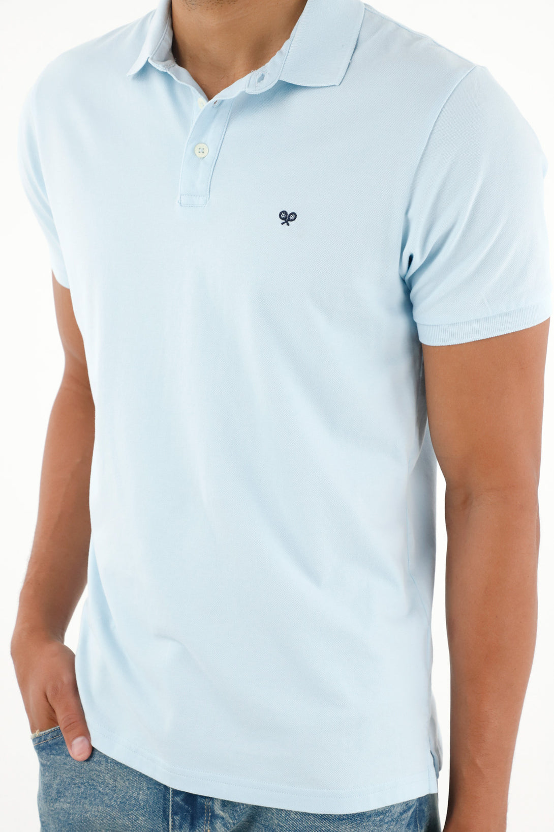 Blue Polo with Embroidered Racket for Men