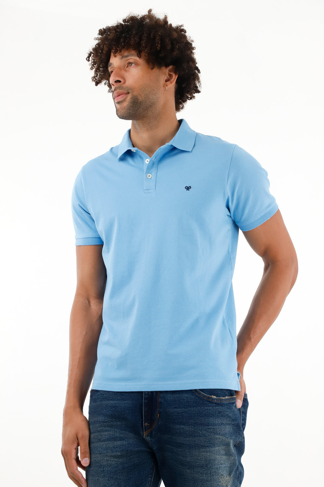 Men's Blue Stretch Polo