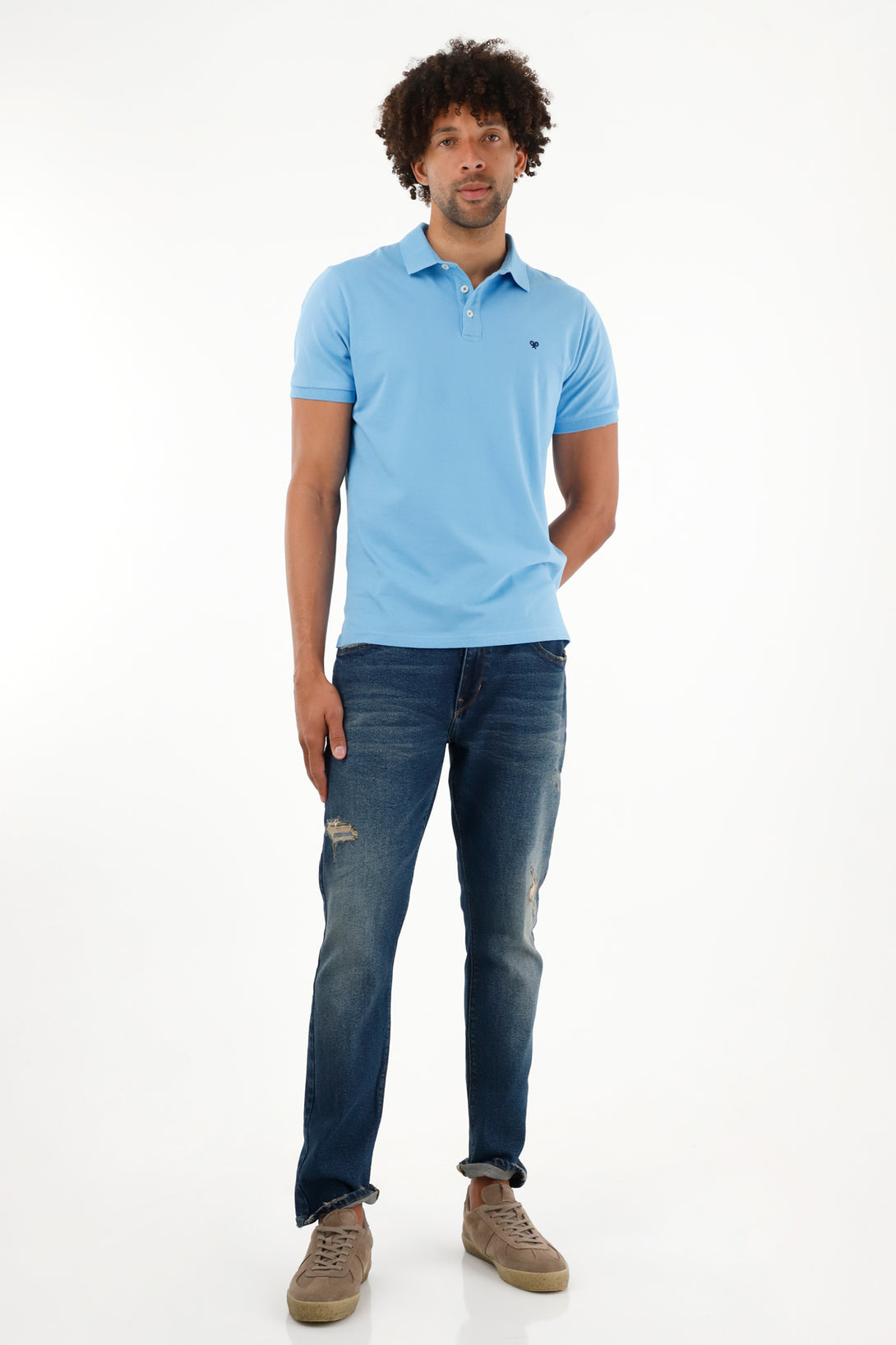 Men's Blue Stretch Polo