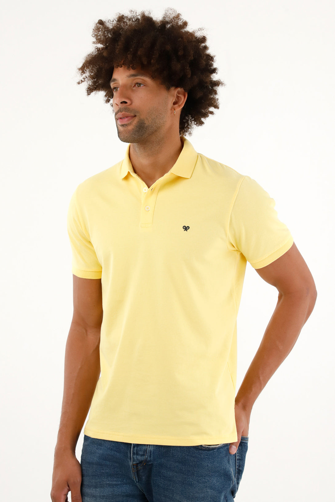 Polo amarilla con raqueta bordada para hombre