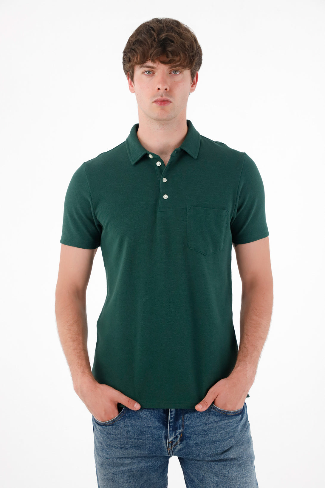 Green Short Sleeve Polo Shirt for Men