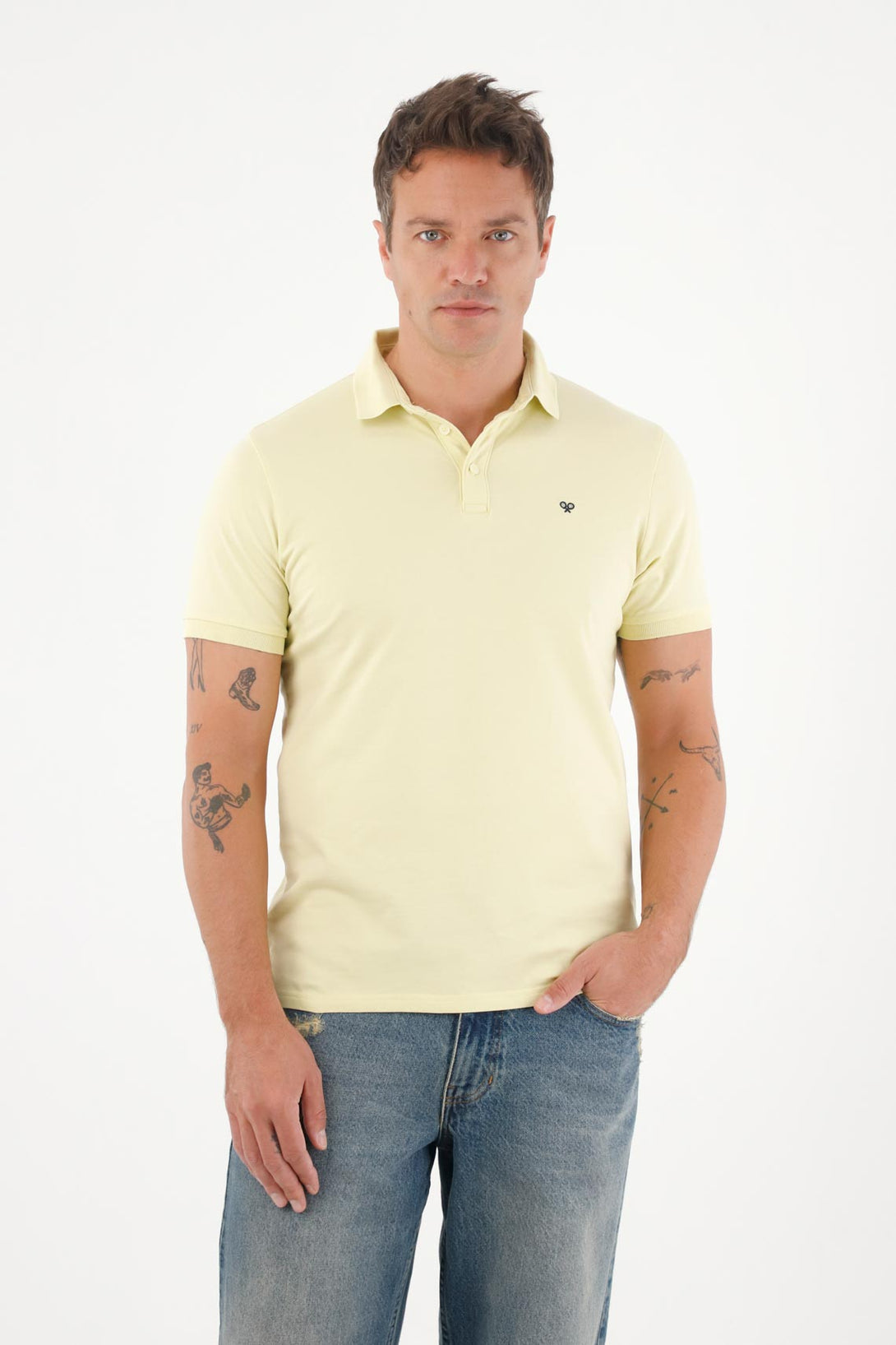 Yellow Antipilling Lycra Piqué Polo for Men