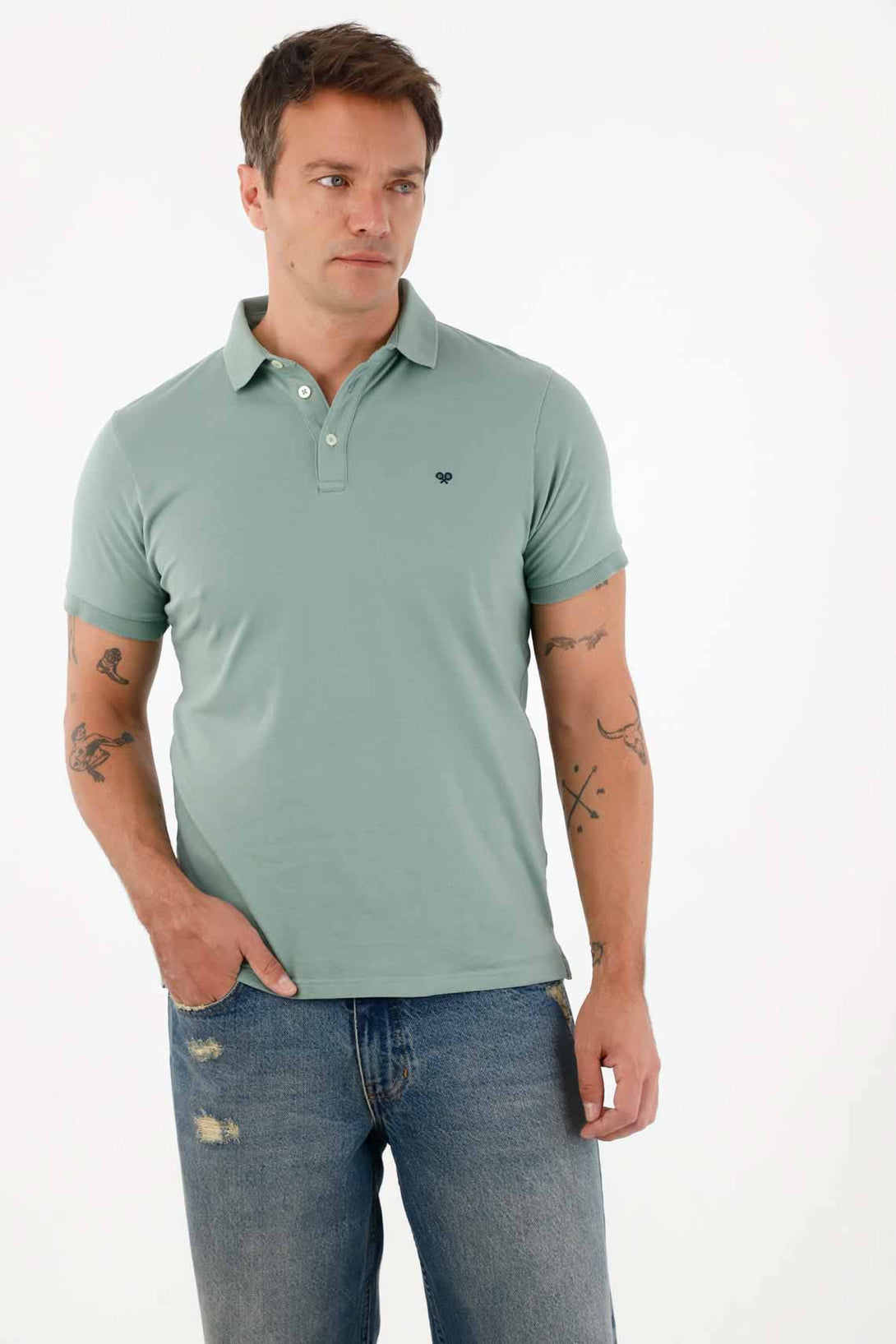 Antipilling Lycra Piqué Polo in Green for Men