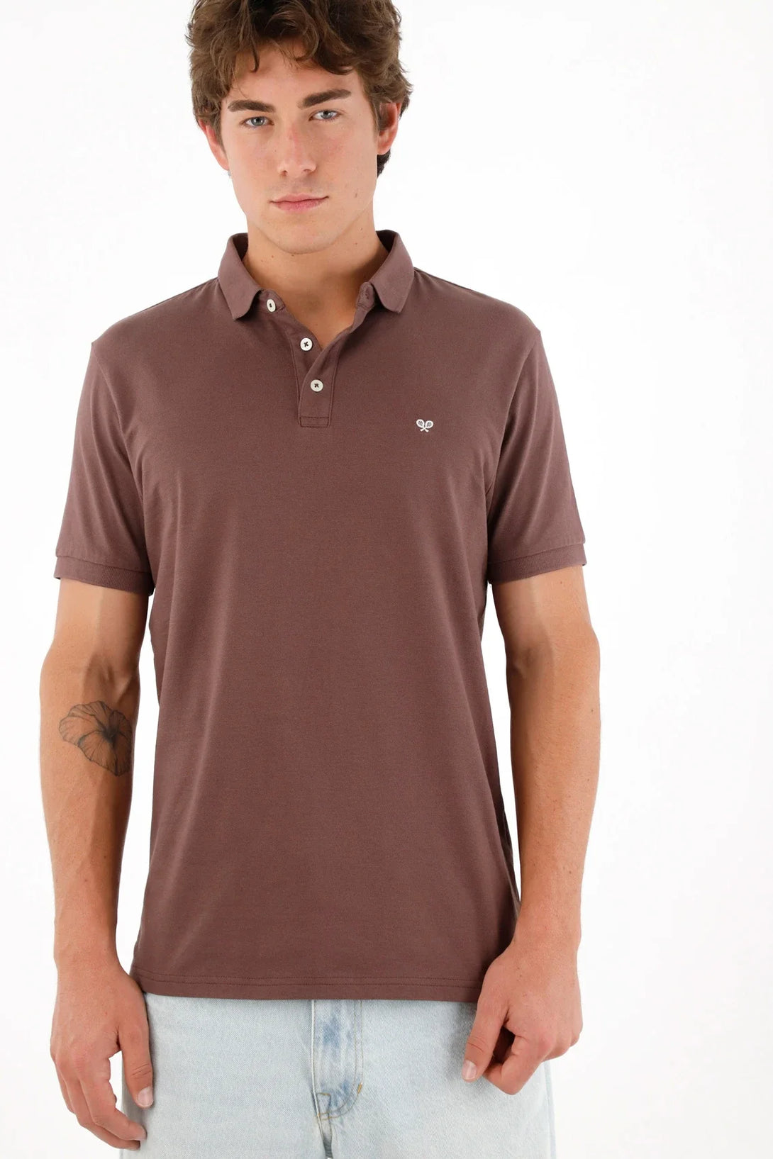 Men's brown polo shirt with mini racket