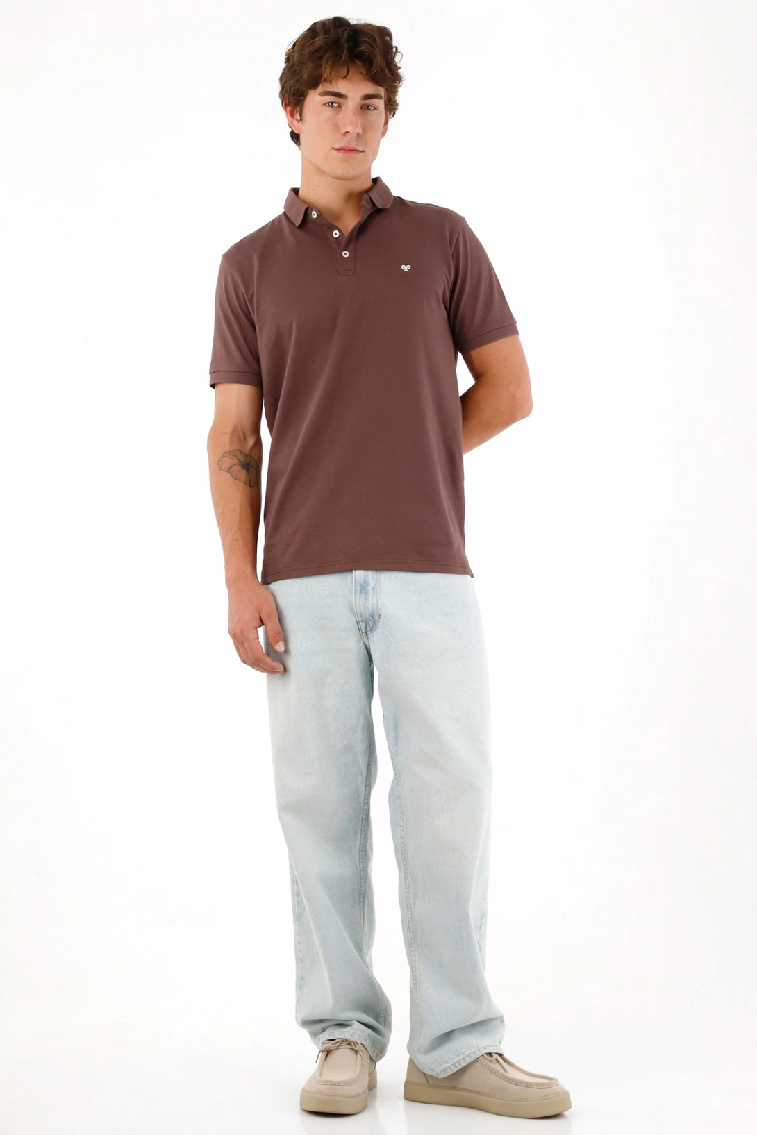 Men's brown polo shirt with mini racket