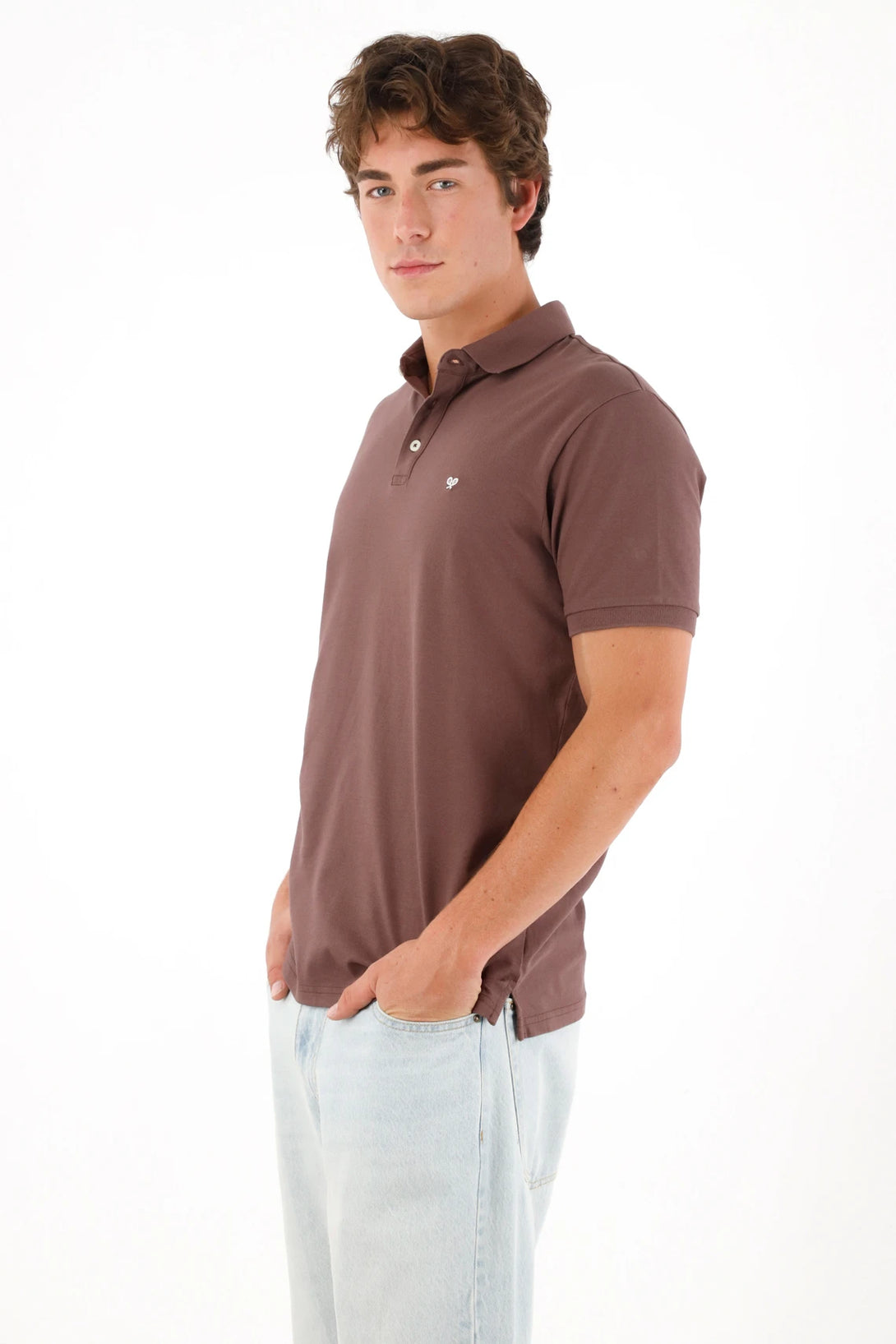 Men's brown polo shirt with mini racket