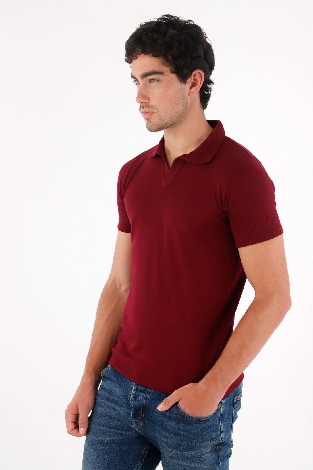 Polo de textura suave roja para hombre
