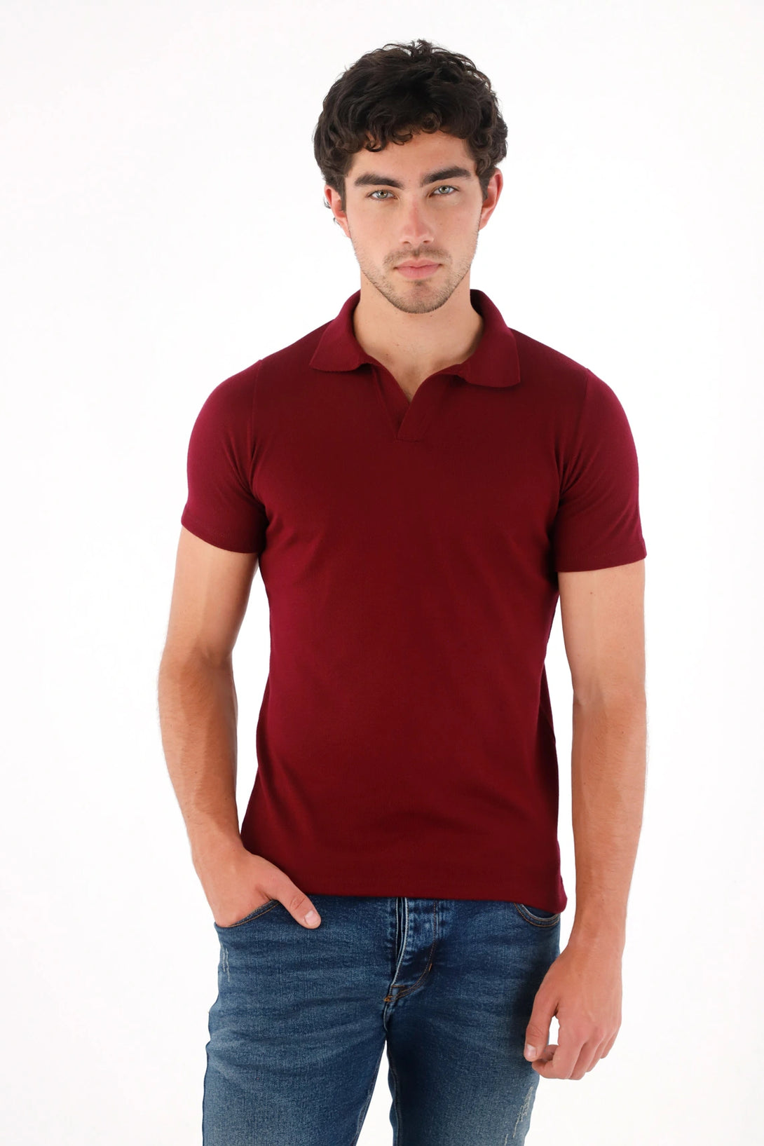 Polo de textura suave roja para hombre