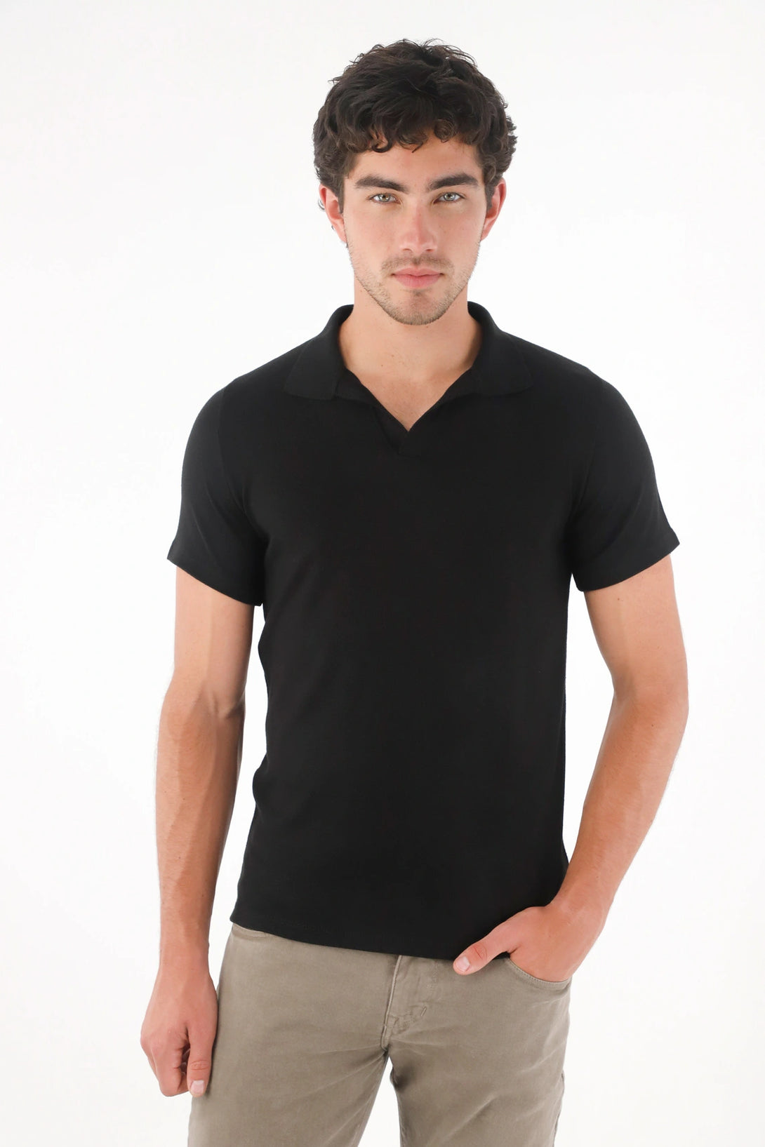 Polo clásica manga corta negra para hombre