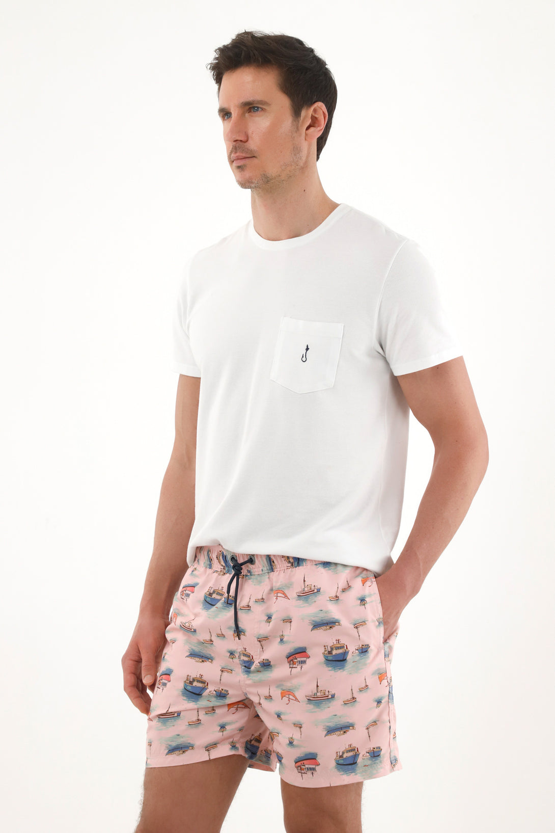 Men's Sailboat Print Swim Trunks