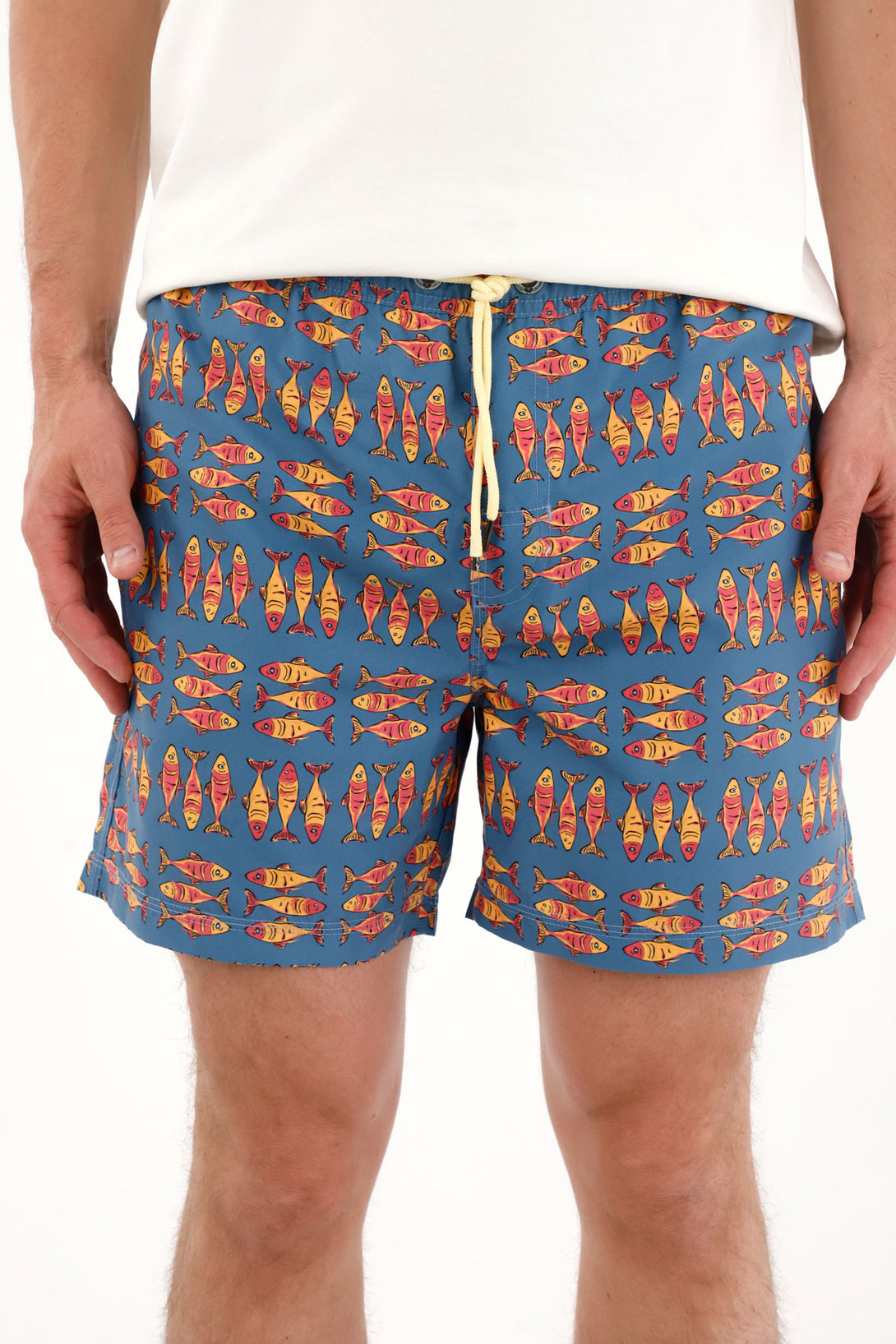 Pantaloneta de baño con estampado de peces para hombre