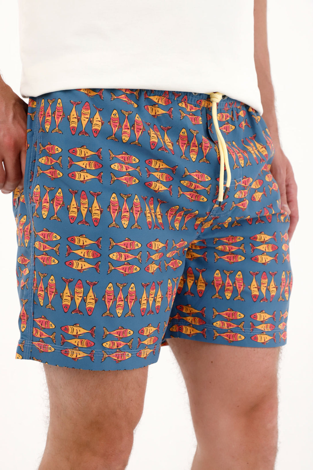 Pantaloneta de baño con estampado de peces para hombre