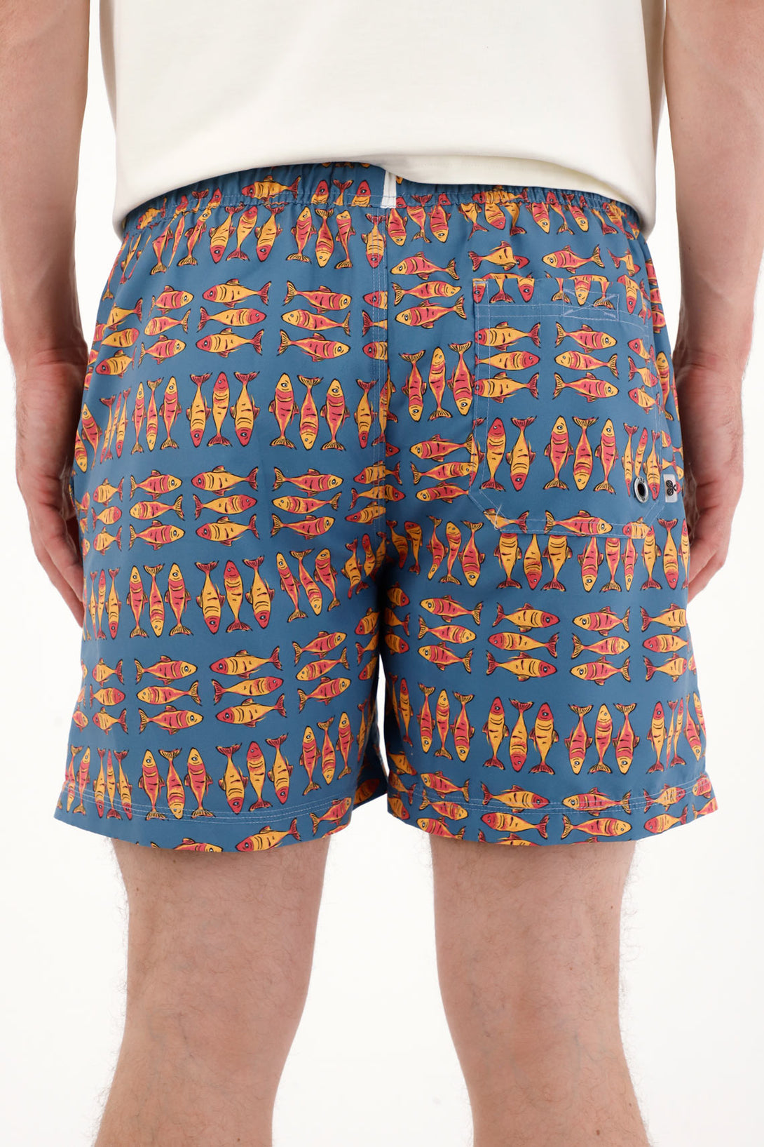 Pantaloneta de baño con estampado de peces para hombre