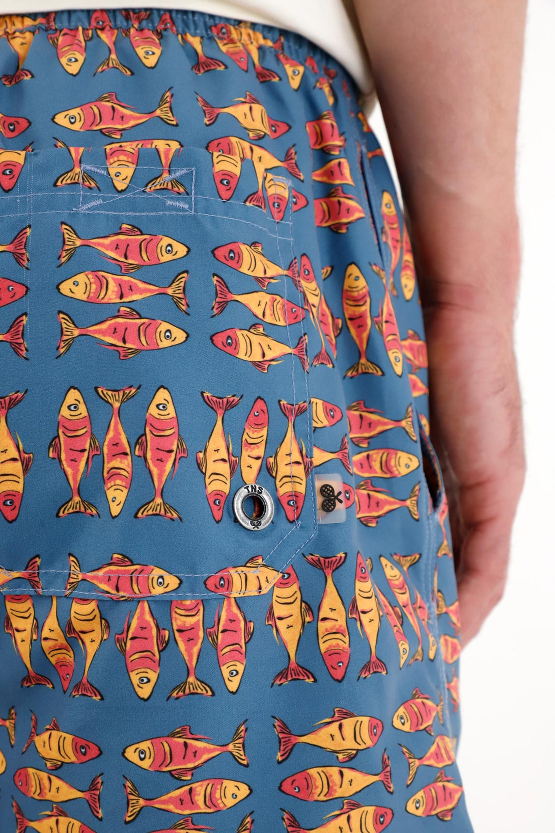 Pantaloneta de baño con estampado de peces para hombre