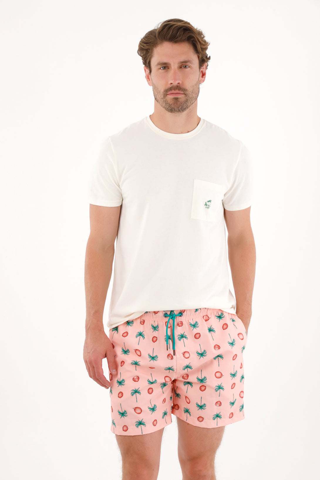 Men's Swim Shorts with Palm and Coconut Print