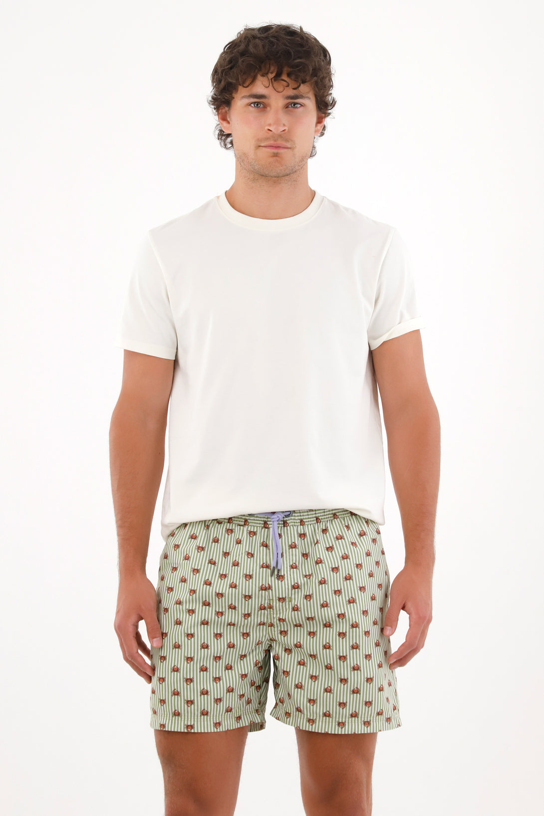 Pantaloneta de baño con estampado de cangrejos para hombre