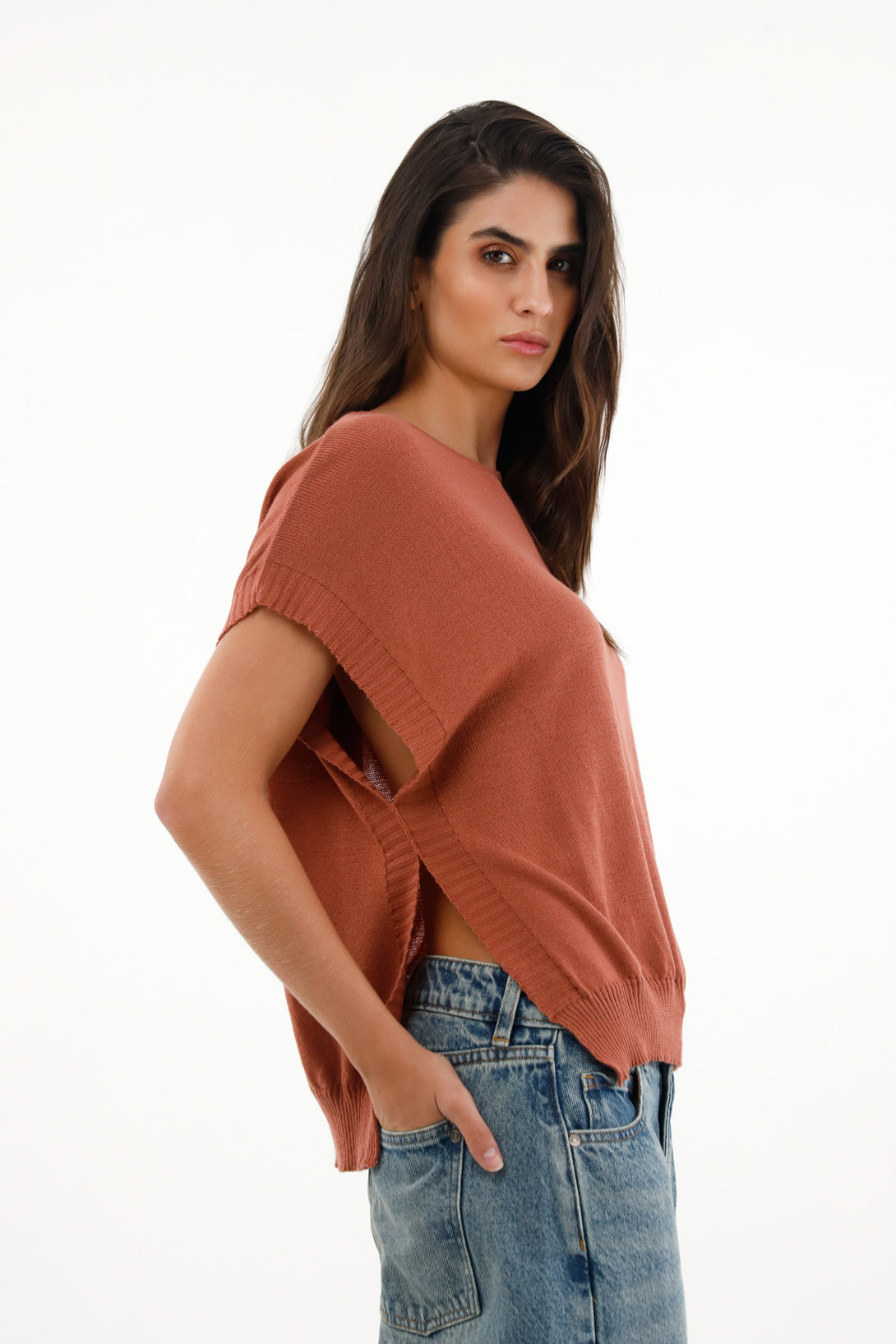 Women's Knitted T-Shirt with Cutouts