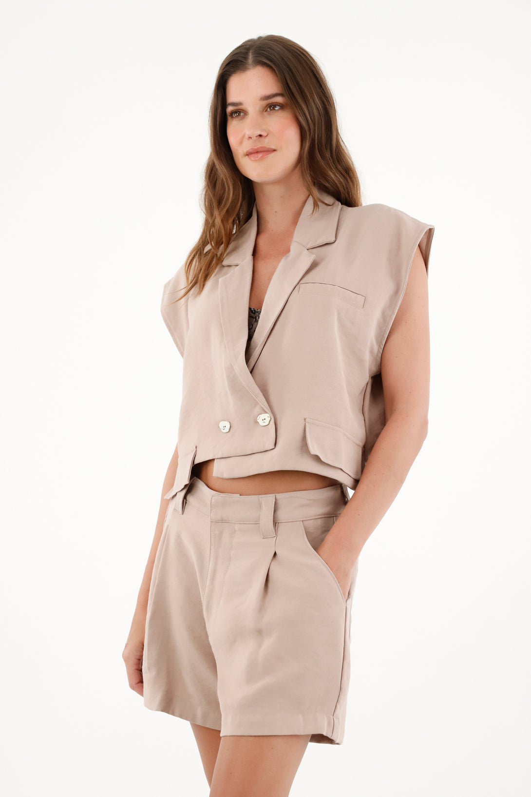 Women's Off-White Lapel Collar Vest