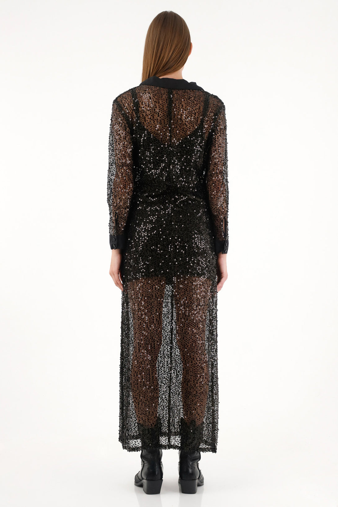 Vestido con transparencia y brillo para mujer