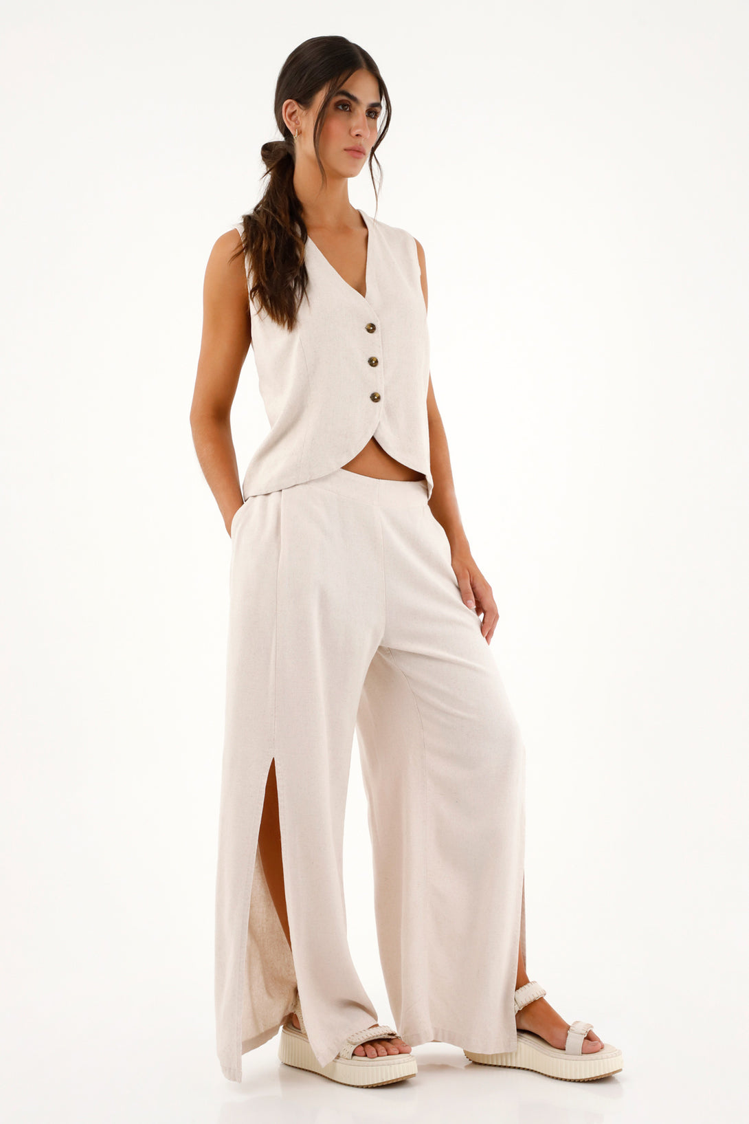 Women's cream vest with front cutouts