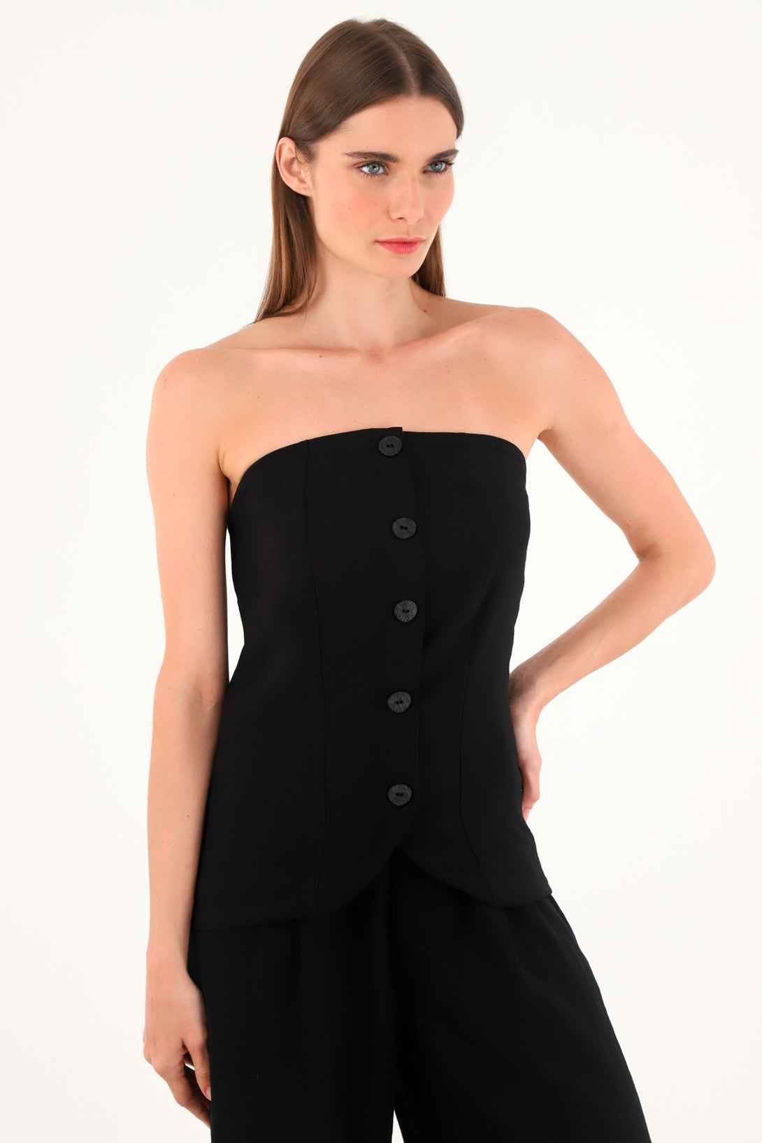Chaleco strapless negro para mujer