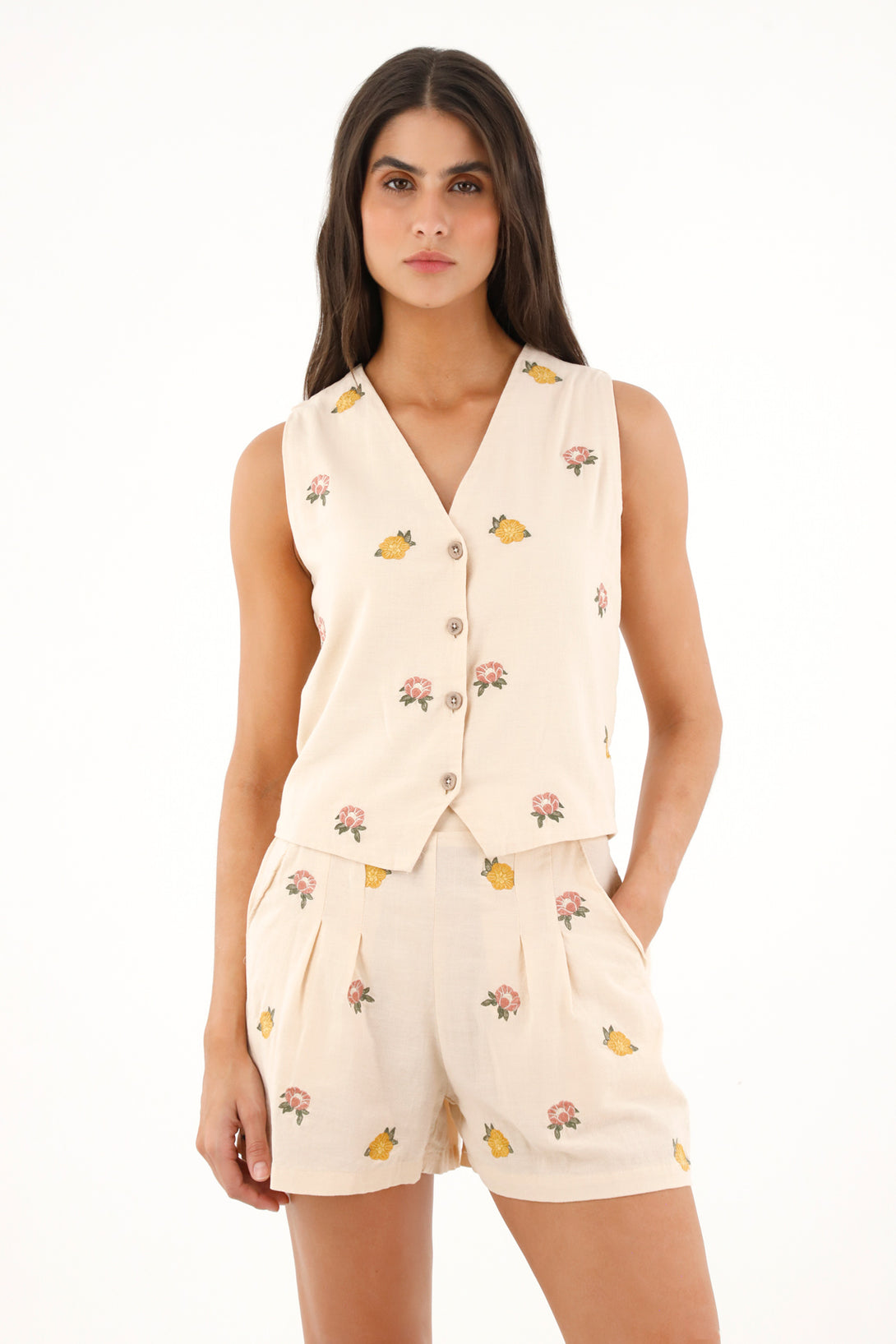 Women's V-Neck Floral Embroidered Vest