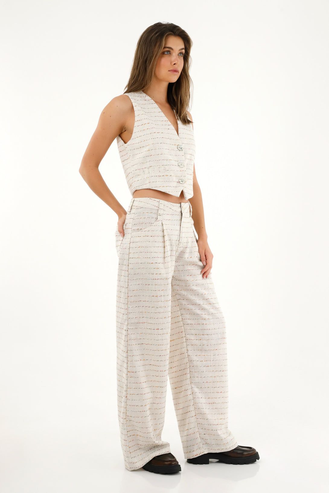 Chaleco en tweed con botones para mujer
