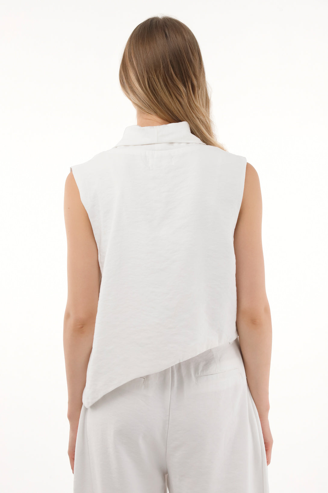 Women's Asymmetrical White Vest with Lapel