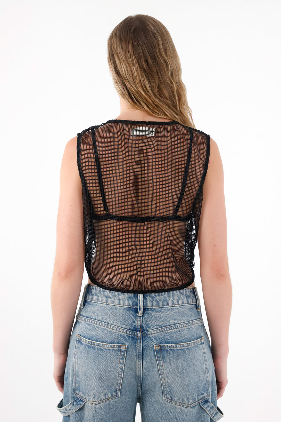 Women's Black Mesh Vest with Embroidery