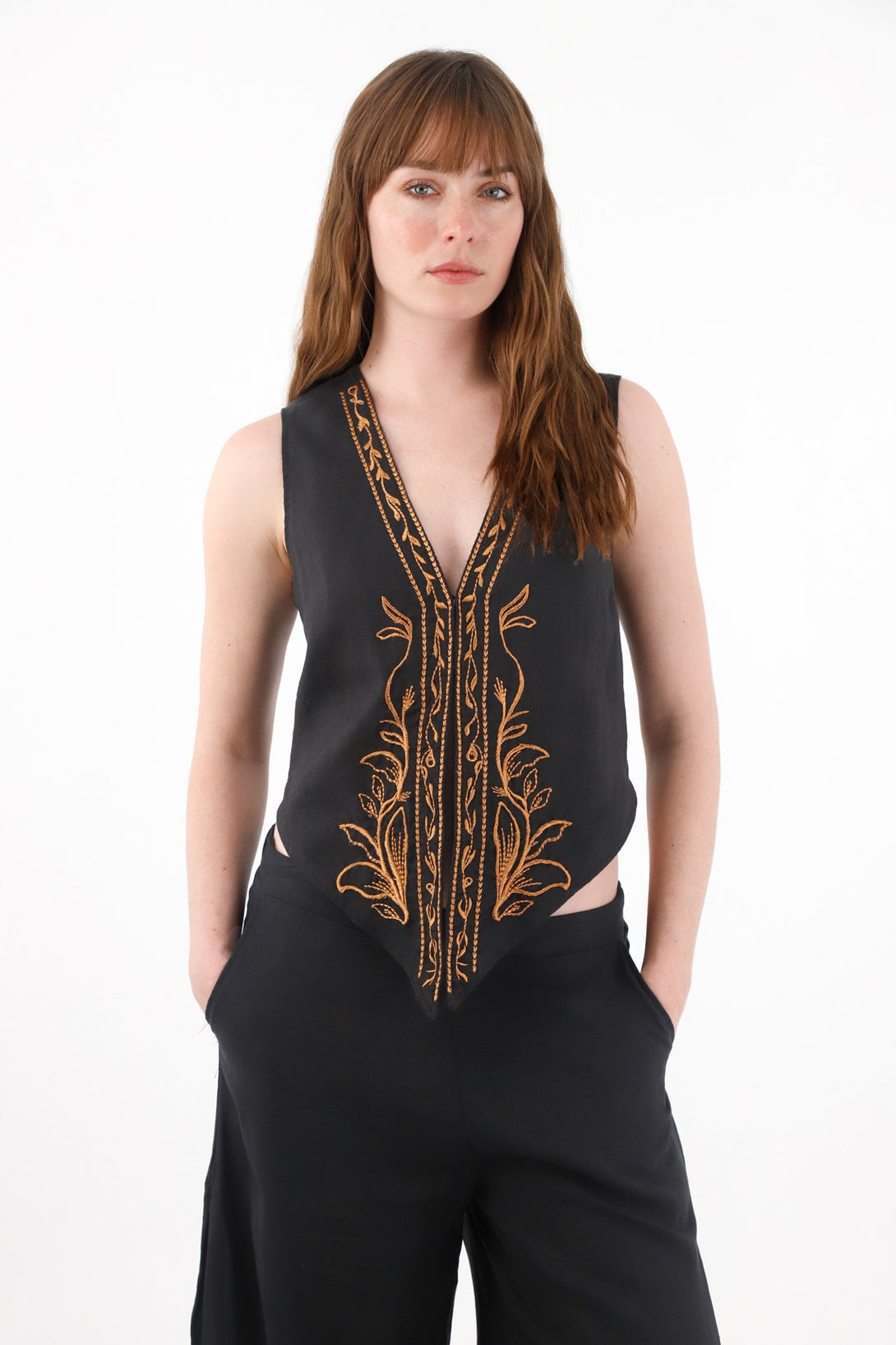 Women's 100% Linen Vest with Embroidery