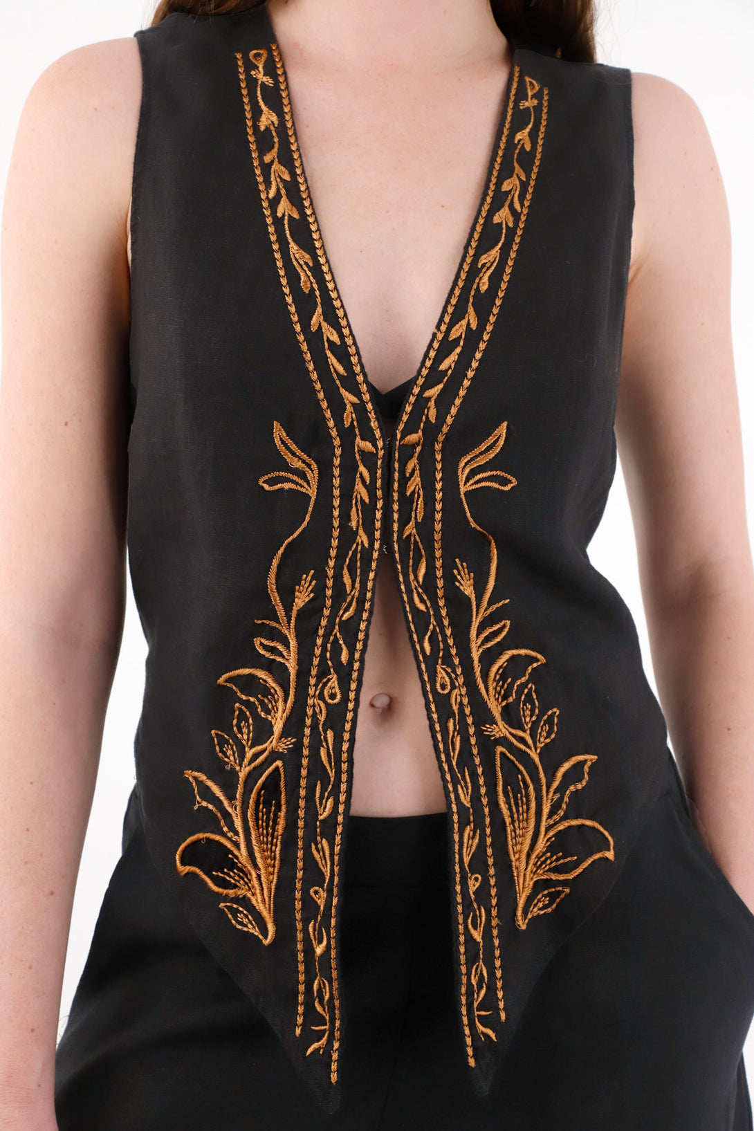 Women's 100% Linen Vest with Embroidery