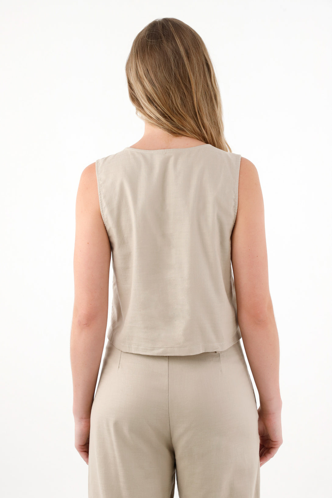 Women's Raw Embroidered Linen Look Vest