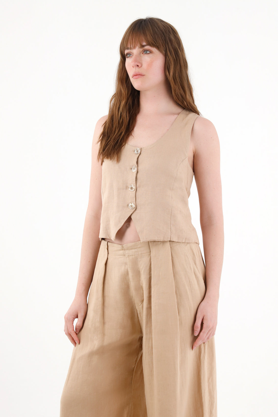 Chaleco en 100% lino crudo para mujer