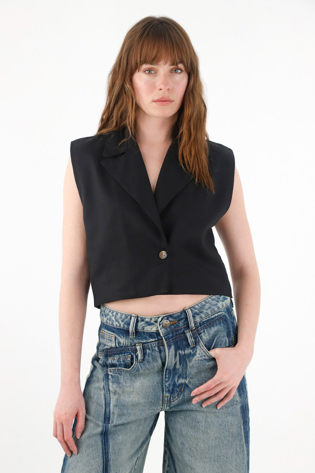 Women's Black Lapel Vest