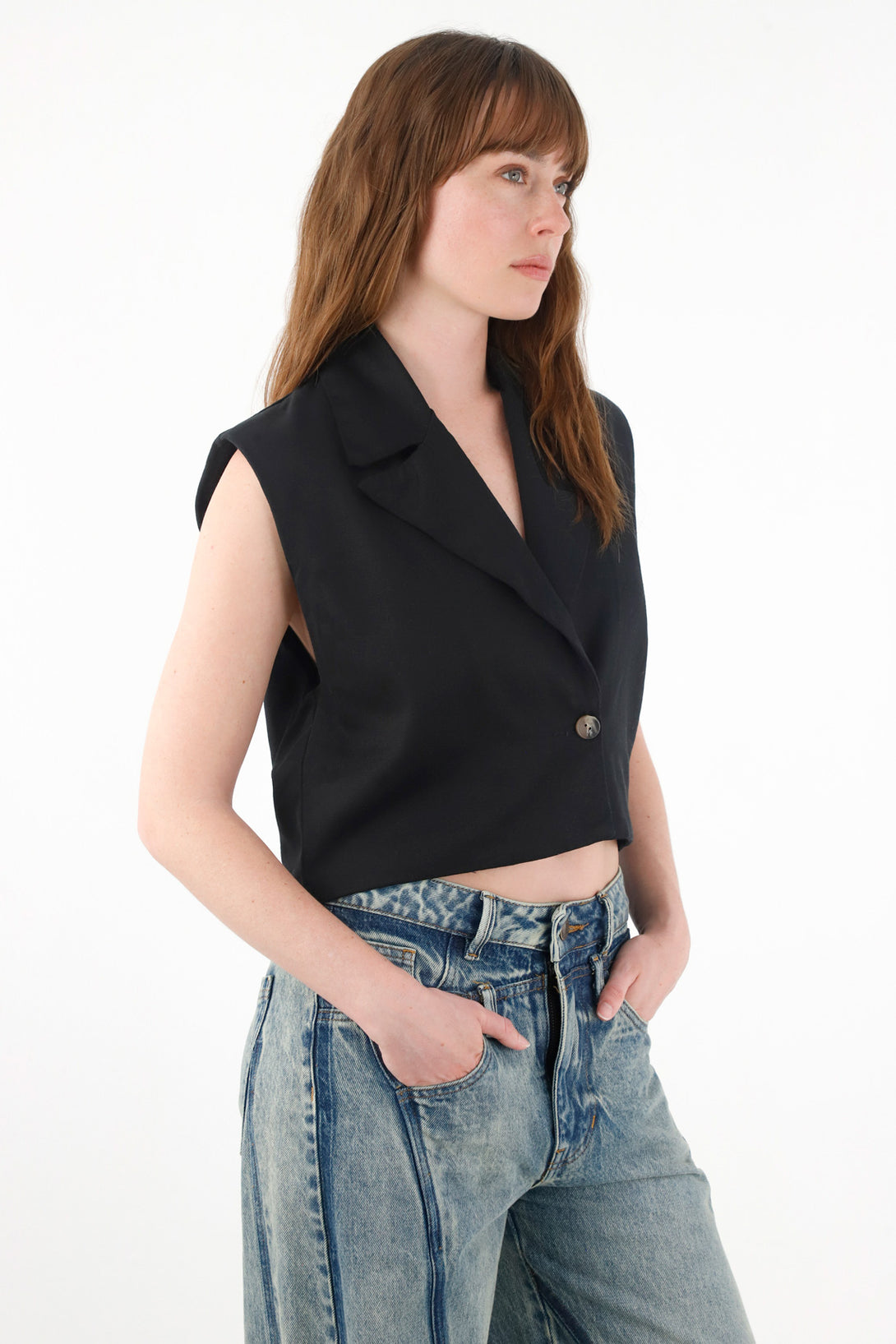 Women's Black Lapel Vest
