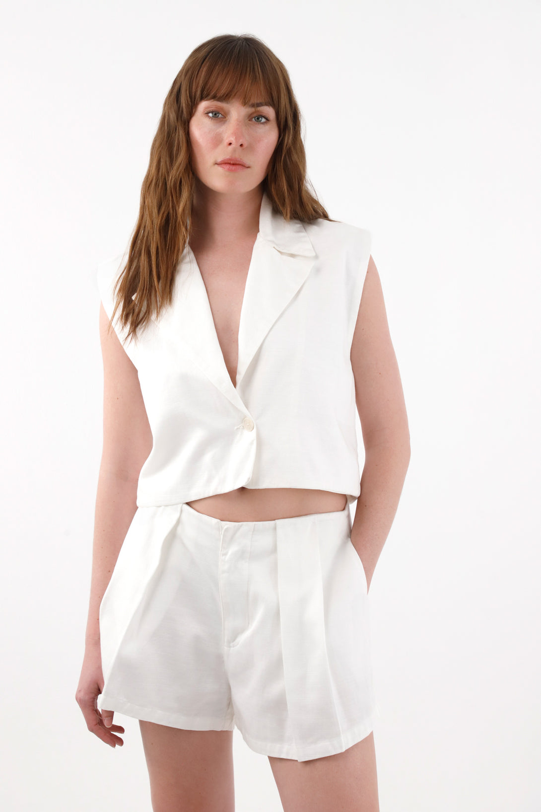 Women's Cream Lapel Vest