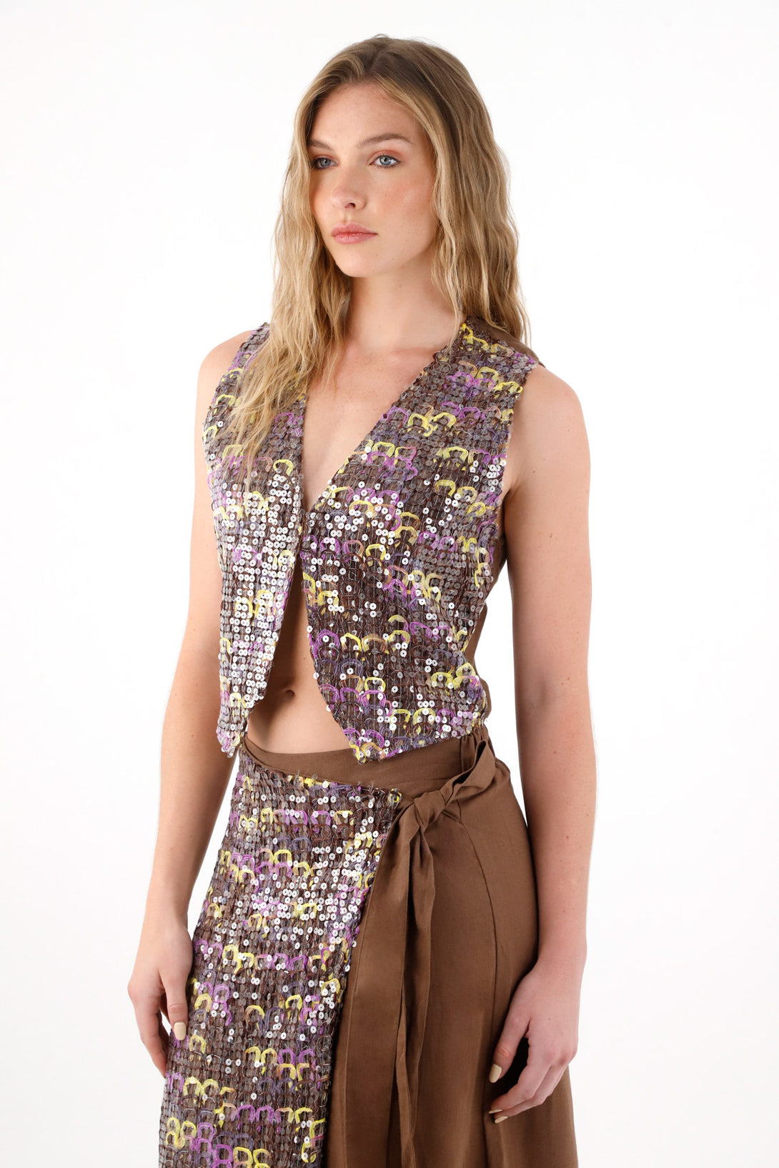 Women's Brown Sequin Vest