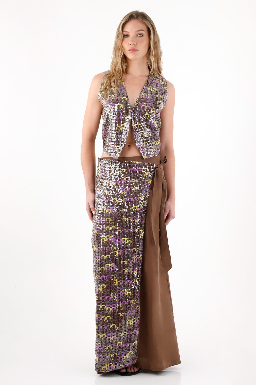 Women's Brown Sequin Vest
