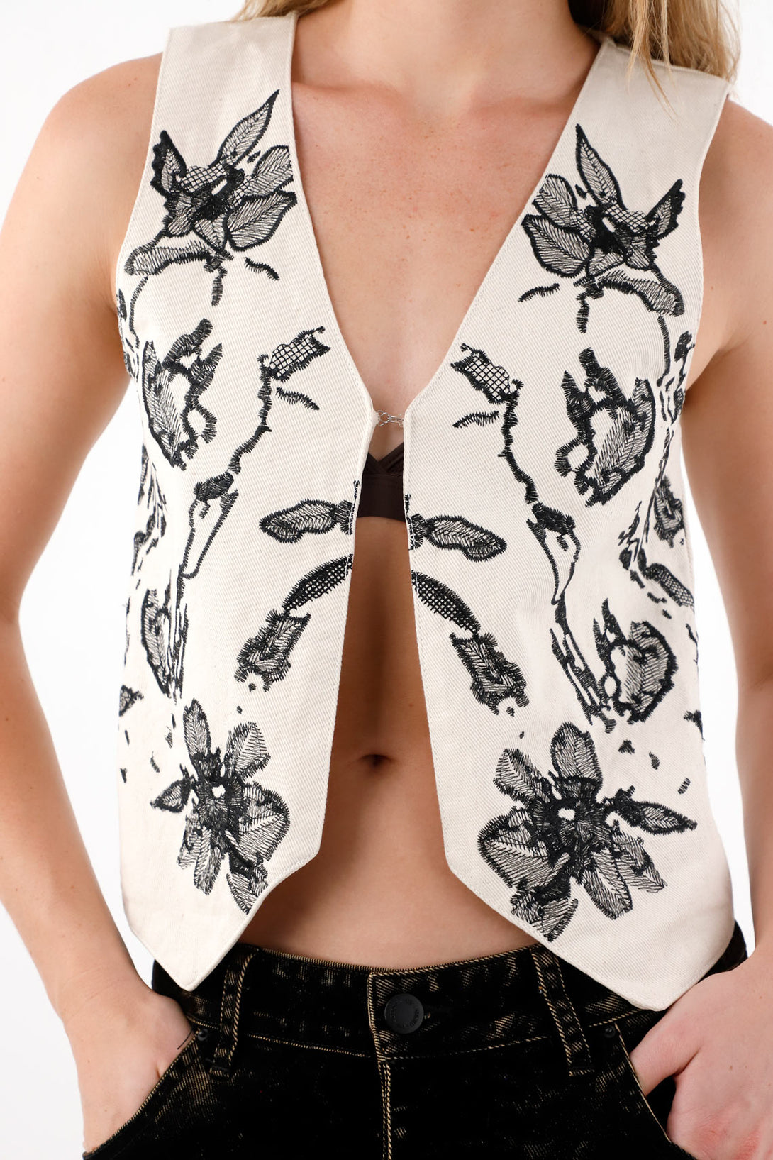Open Design Vest in Raw Denim for Women