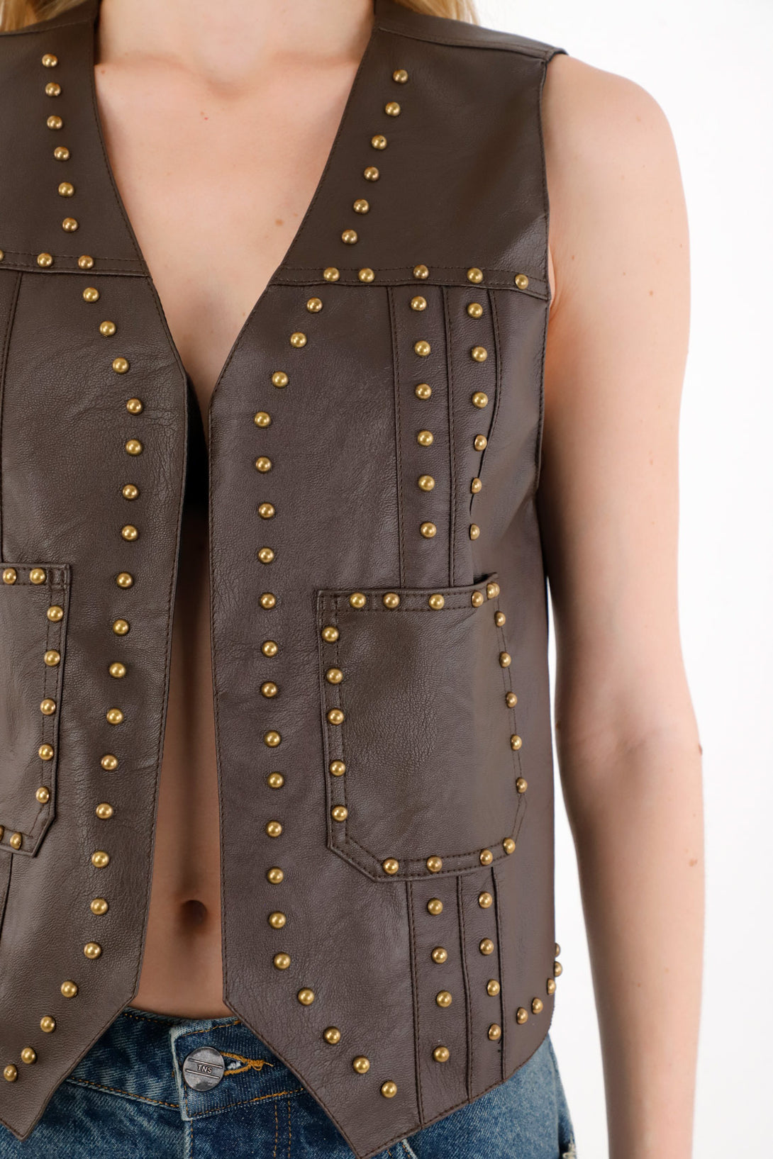 Brown Synthetic Leather Vest for Women