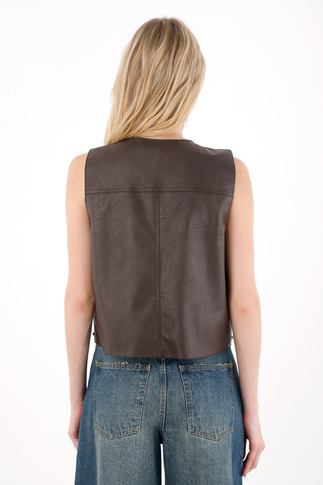 Brown Synthetic Leather Vest for Women