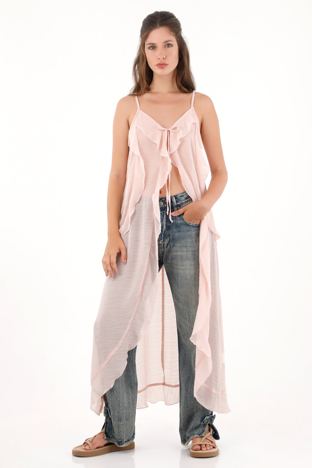 Kimono con boleros y transparencia rosado para mujer