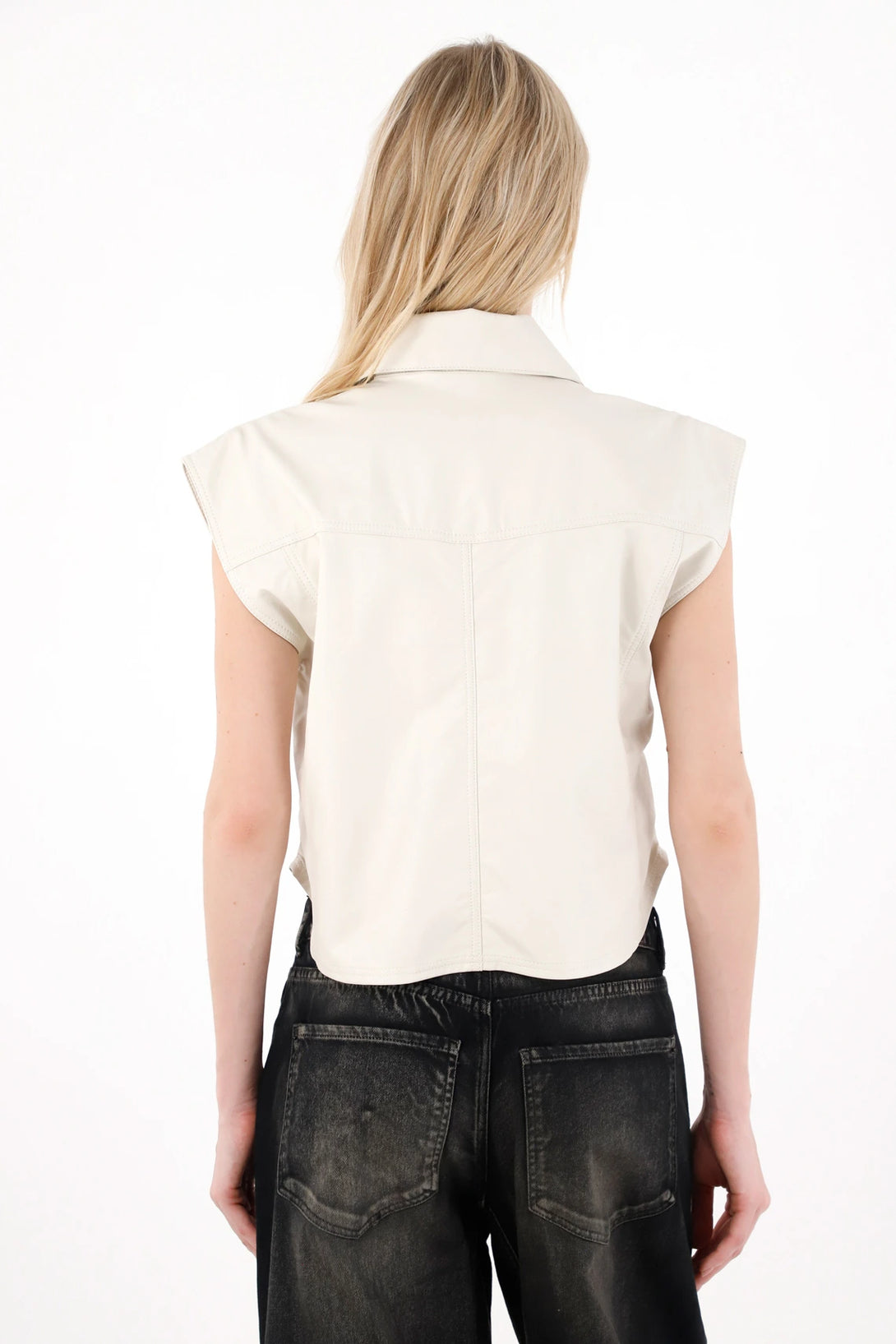Synthetic Leather Fringe Vest in Black for Women