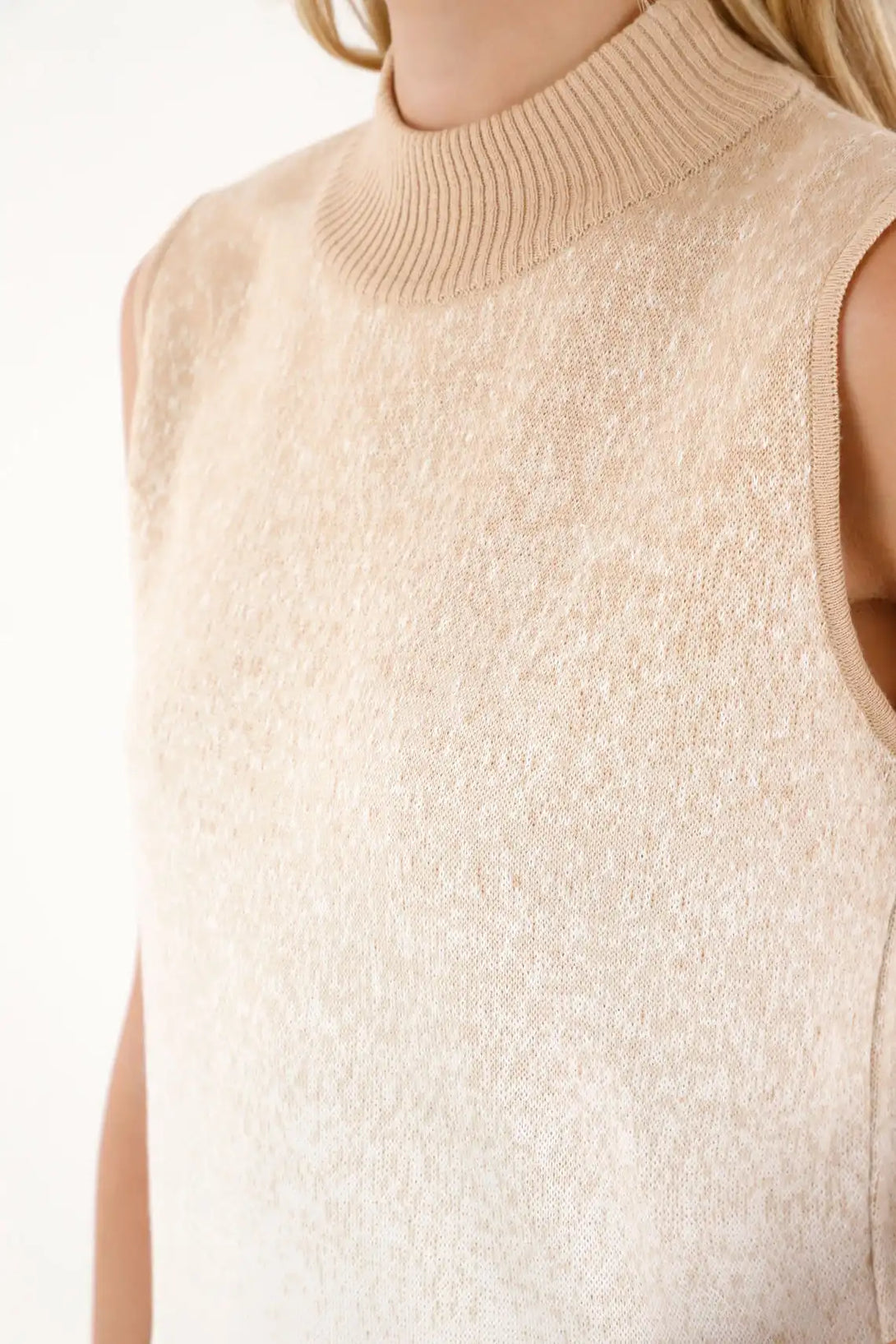 Knit Vest with Turtleneck in Off-White for Women
