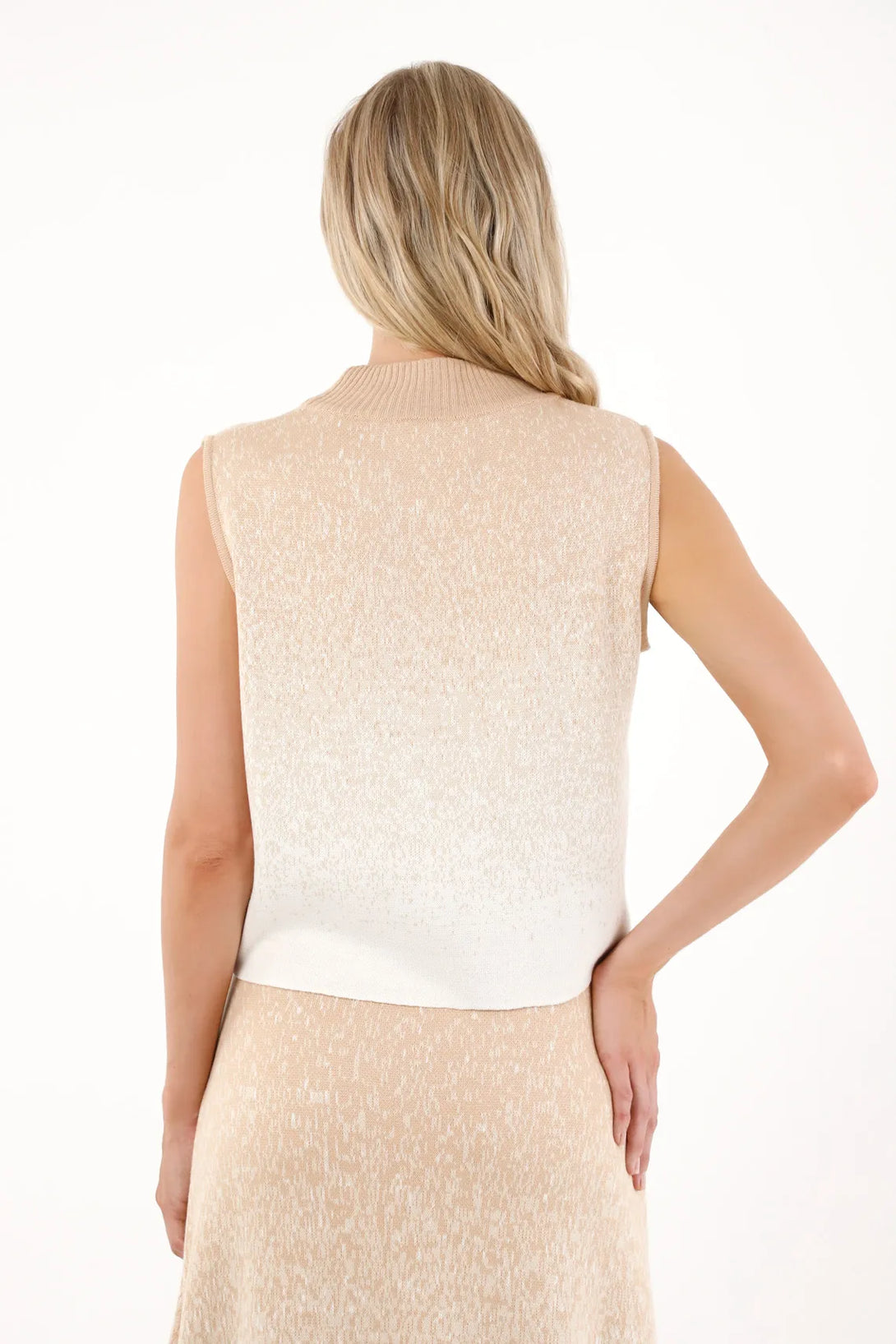 Knit Vest with Turtleneck in Off-White for Women