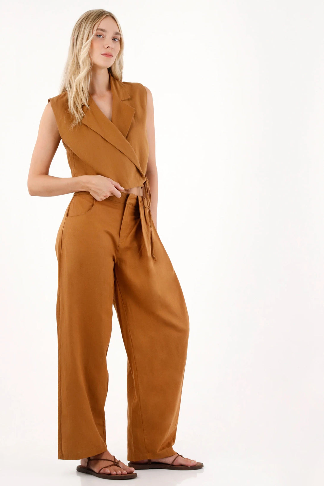 Brown Lapel Vest for Women